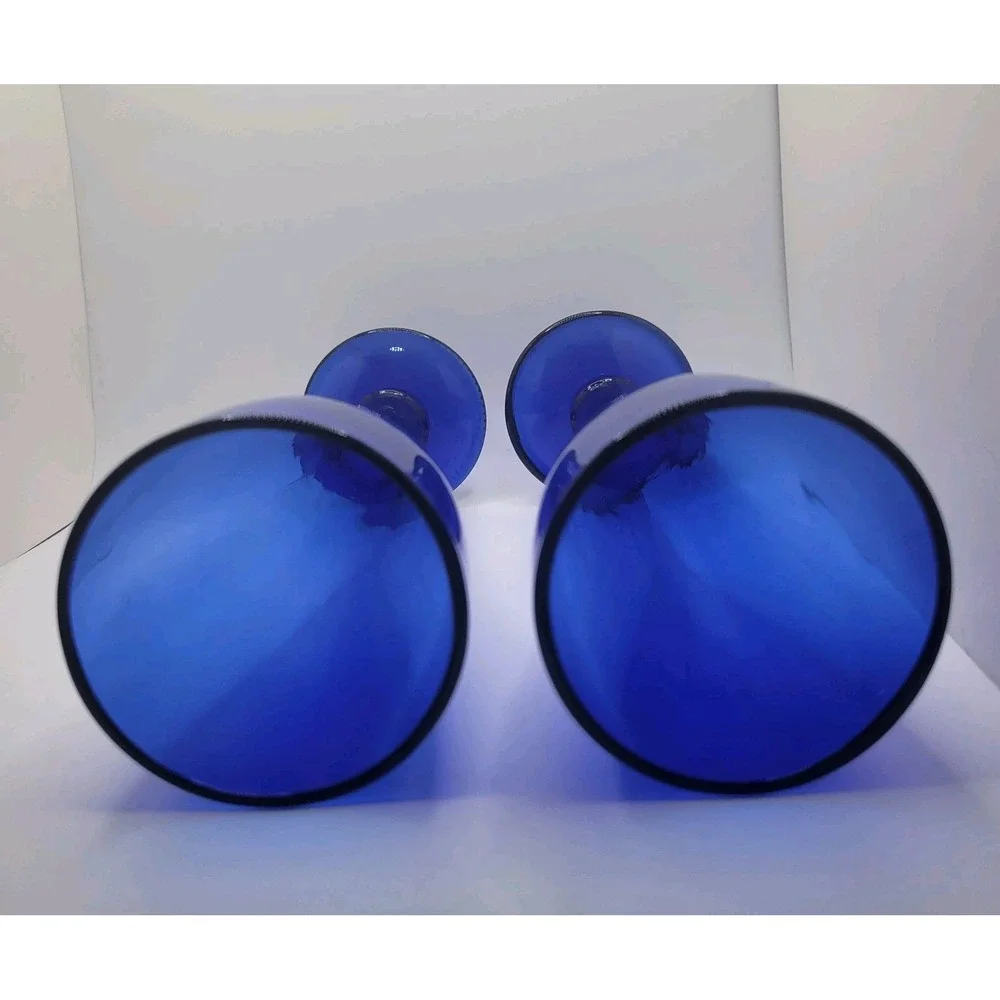 Champagne Flutes Pilsner Wine Glasses Cobalt Blue Set of 2 Mid-Century Modern